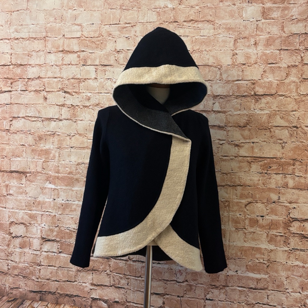 Anthropologie Rosie Neira Color Block, Wool, Hooded Cardigan